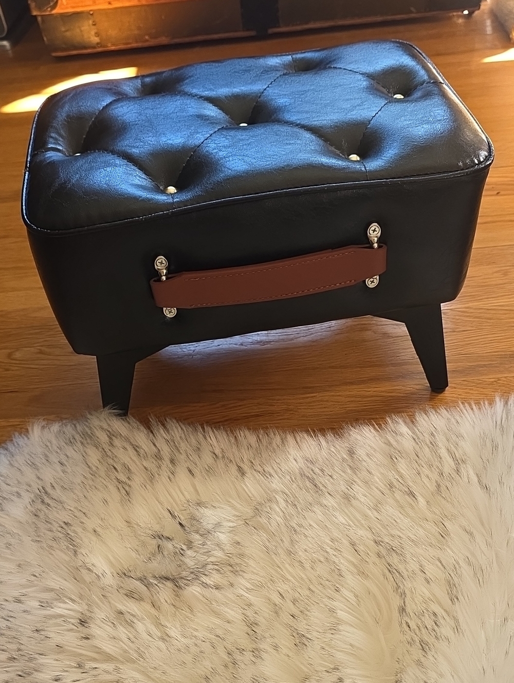 Mid Century Style Tufted Ottoman Footstool Black